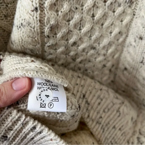 Aran crafts cable knit sweater speckled cream merino wool Irish Ireland XL - Picture 4 of 5